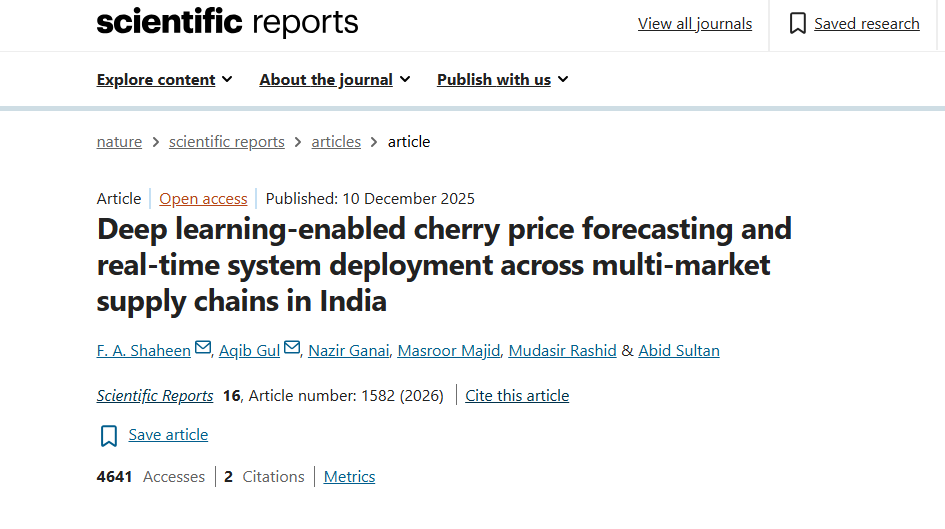 Deep learning-enabled cherry price forecasting and real-time system deployment across multi-market supply chains in India